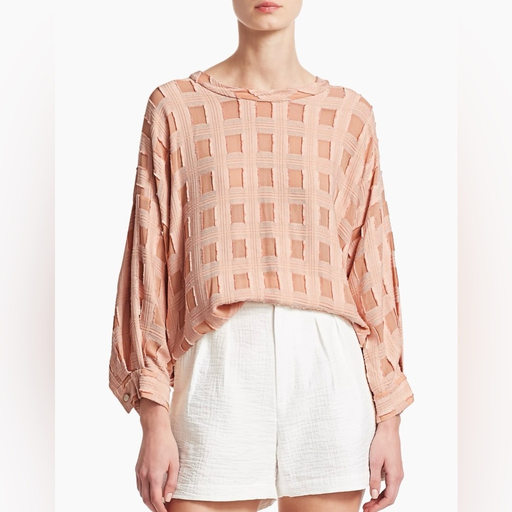 Light Peach Grid-Texture Women's Top